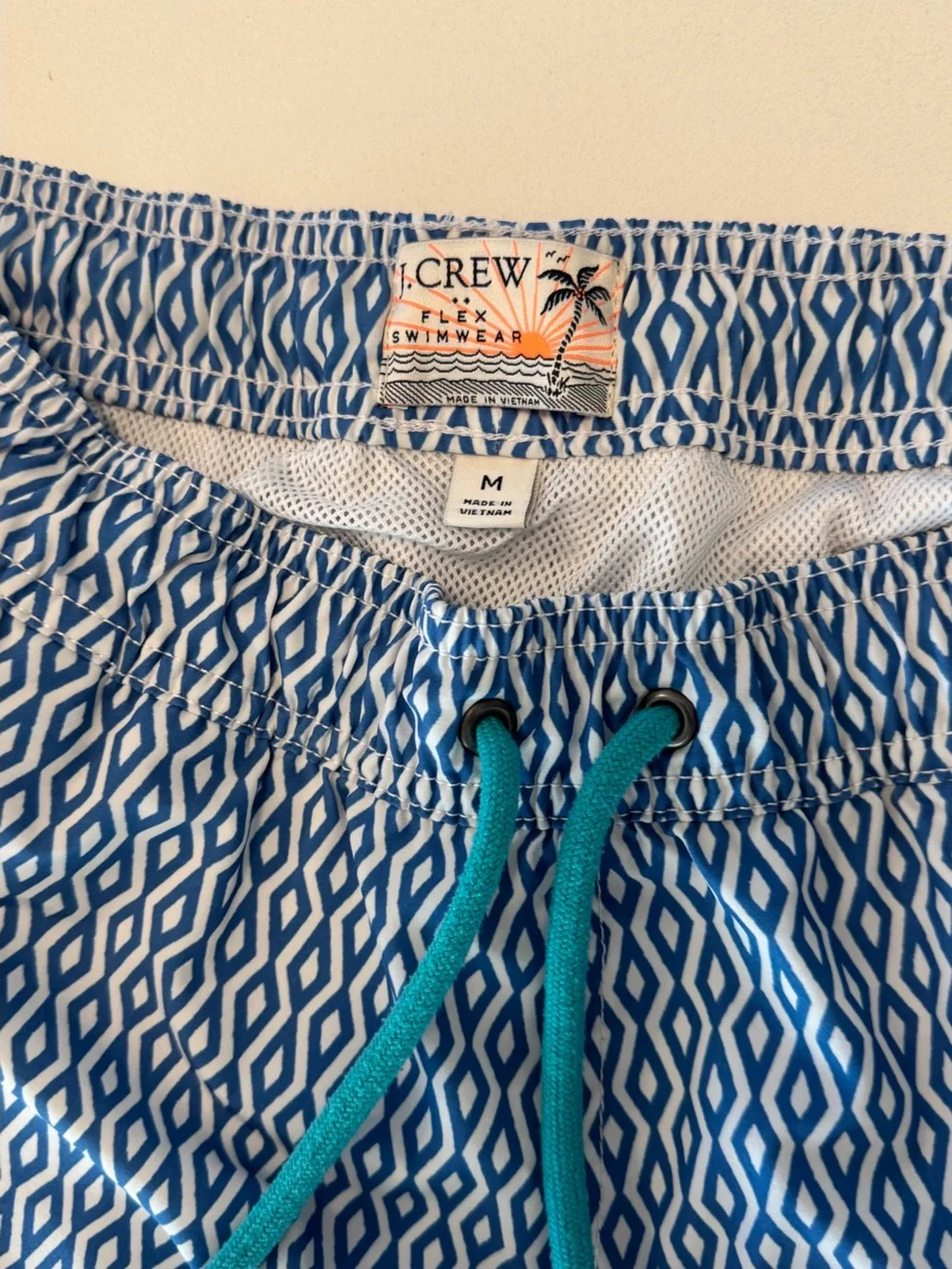J. Crew Blue Swim Shorts with Teal Drawstring